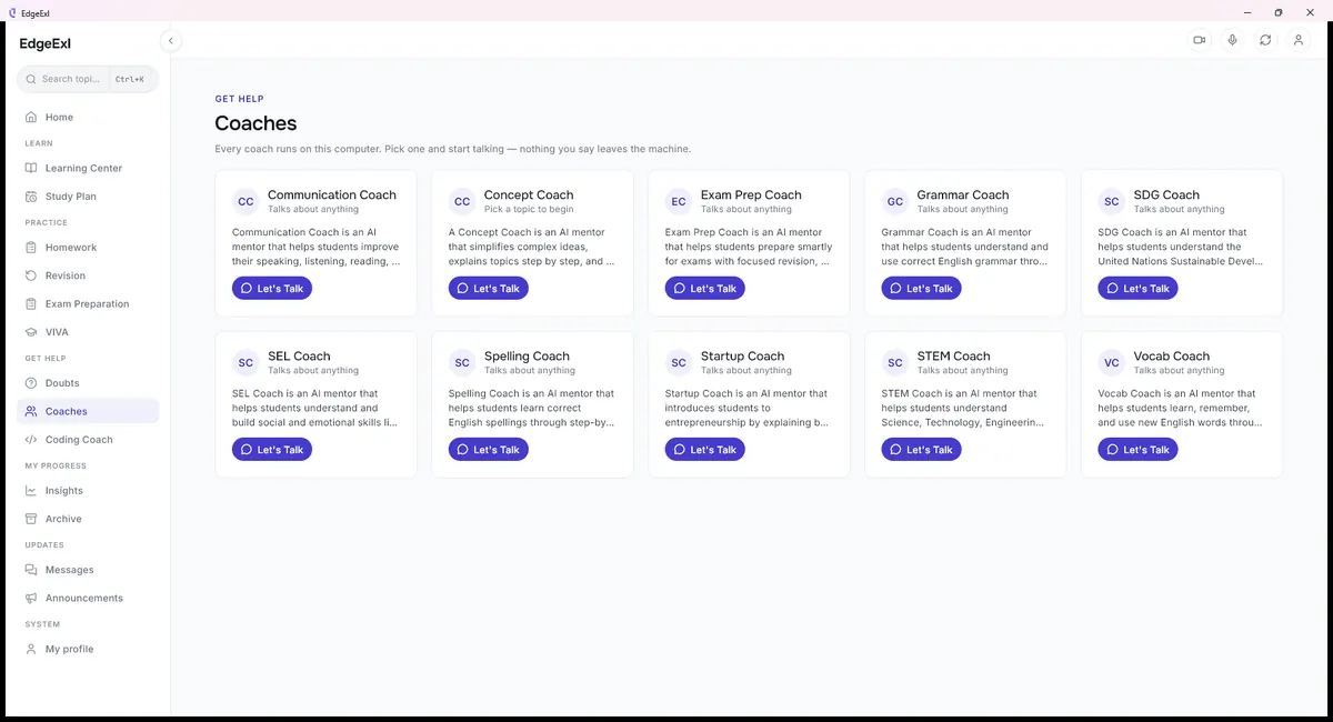 Gallery of AI coaches, each tuned for a subject or task