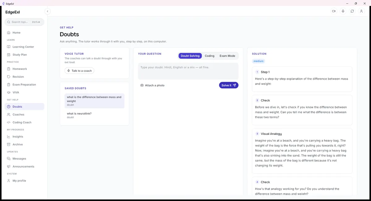 Doubt solver answering questions step by step, offline